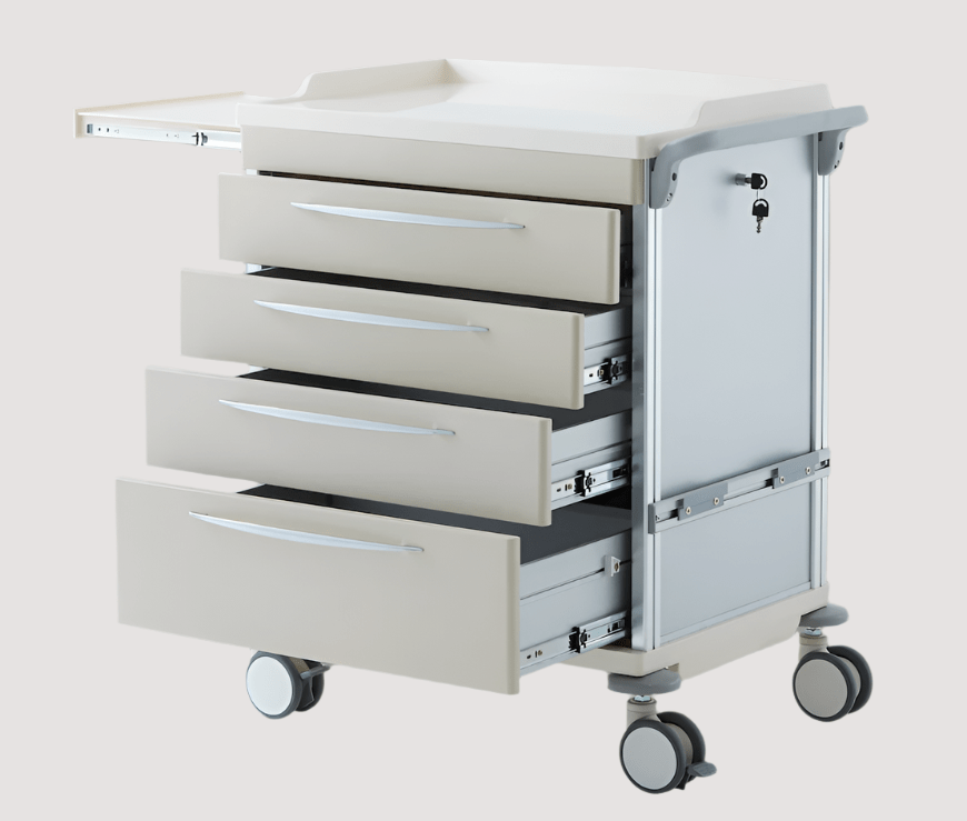 Medicine trolley with 5 lockable drawers