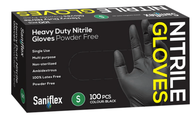 Saniflex Heavy Duty Black Nitrile Gloves-small