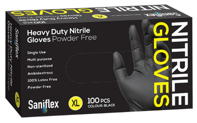 Saniflex Heavy Duty Black Nitrile Gloves-Xlarge