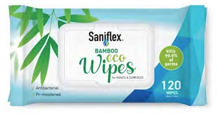 Saniflex Bamboo Eco Wipes for Hands & Surfaces 120 Pack