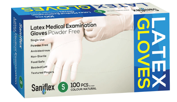 Saniflex Latex Powder Free Gloves, Clear - Box(100 Gloves)