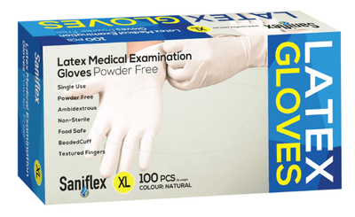 Saniflex Latex Powder Free Gloves- Xlarge size box of 100